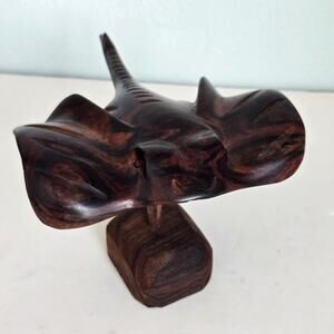 Vintage MCM Carved Ironwood Stingray Sculpture Brown Sea Life Ocean Life Nature